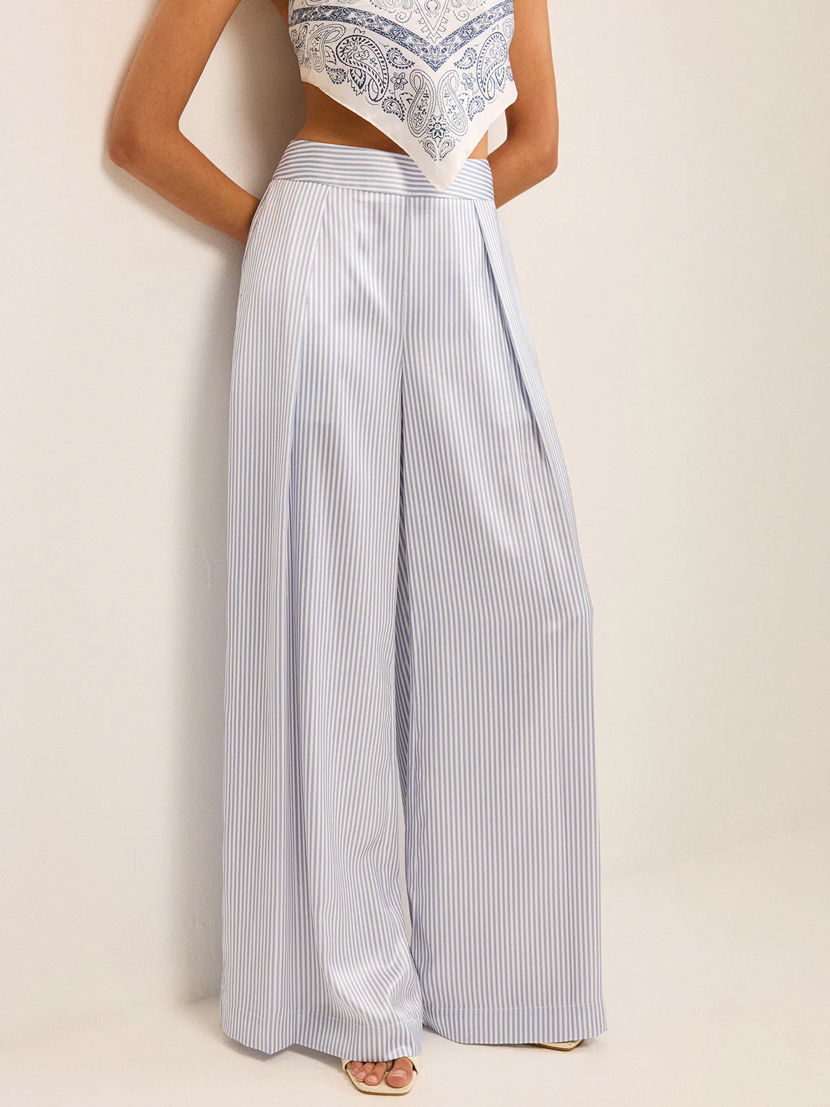 Mid-Waisted Striped Wide-Leg Pants - Wholesalesil