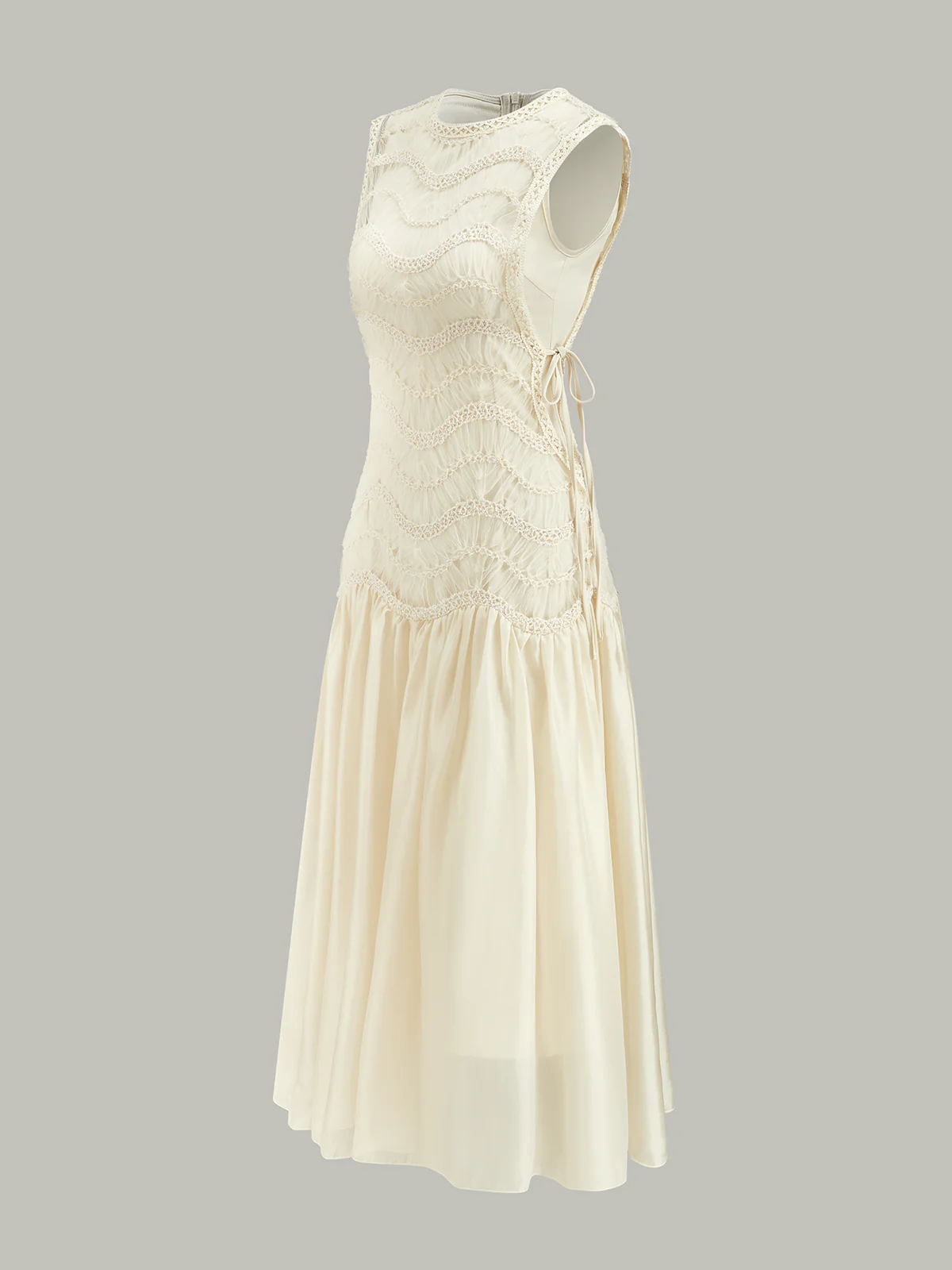 Semi-Sheer Textured Fabric Panel Tulle Dress - Wholesalesil