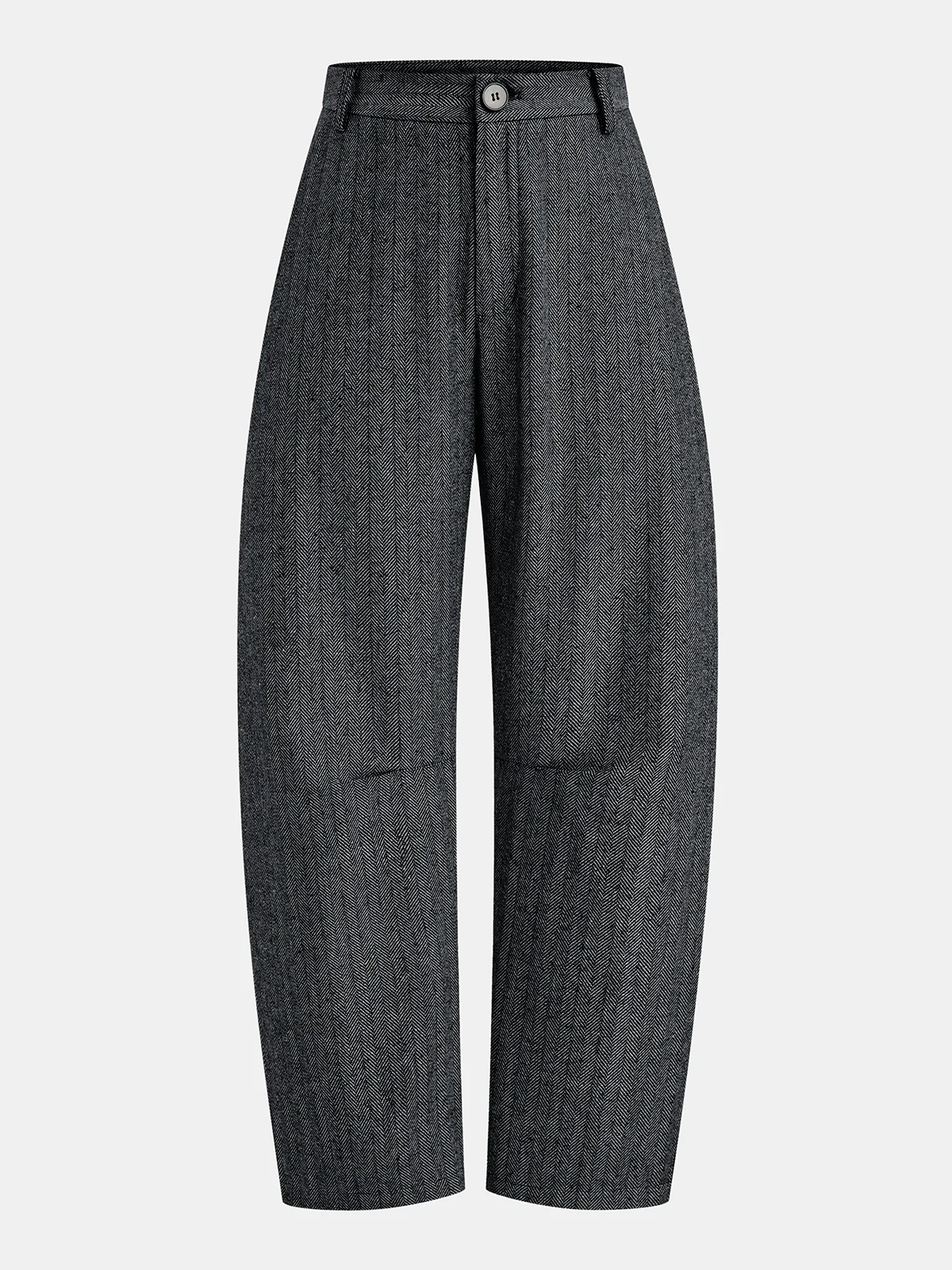 Mid-Waist Herringbone Curved-Leg Pants - Wholesalesil
