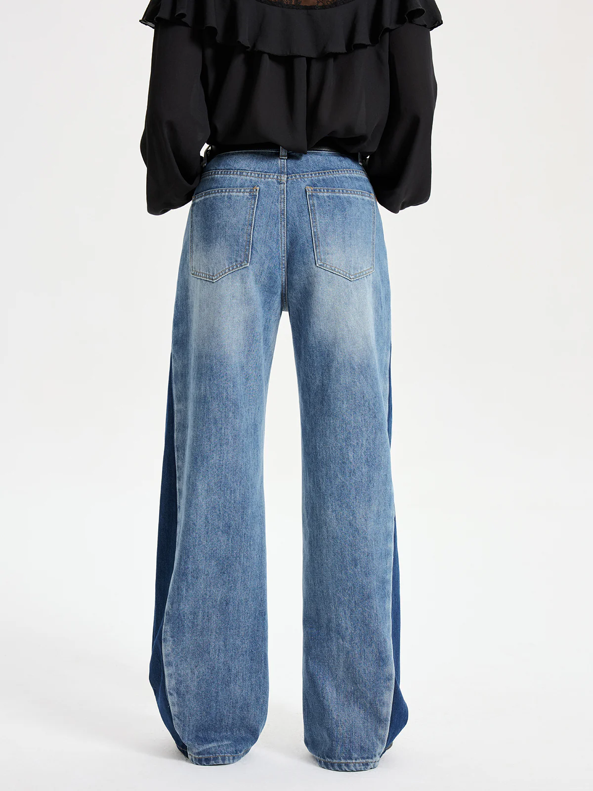 Two Tone Wide Leg Barrel Jeans - Wholesalesil