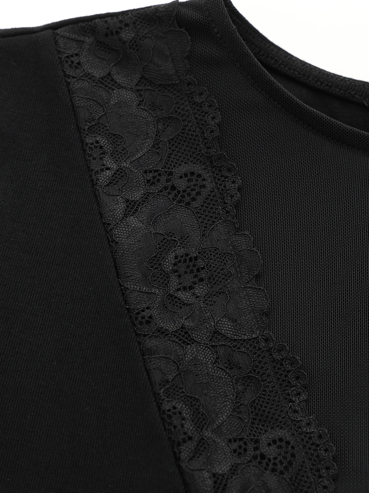 Semi-Sheer Mesh Lace Panel Long-Sleeve Bodysuit - Wholesalesil