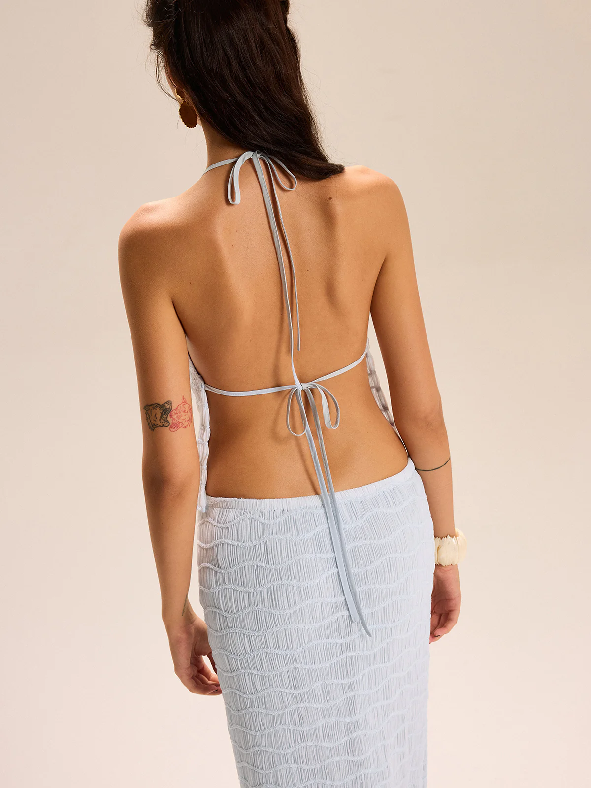 Textured Halter Crop Top and Skirt Set - Wholesalesil