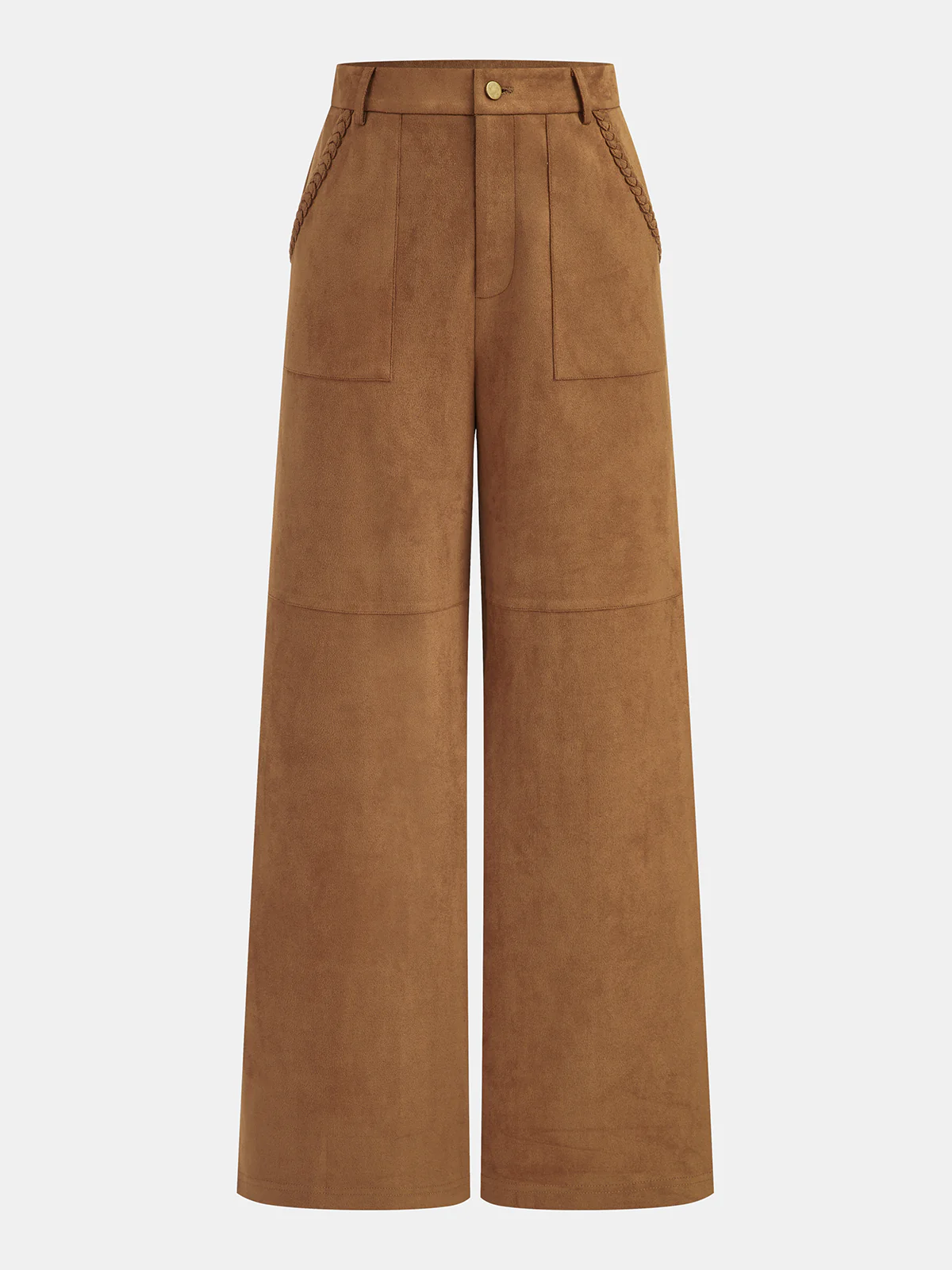 Braided Detail Mid-Waist Suede Effect Pants - Wholesalesil