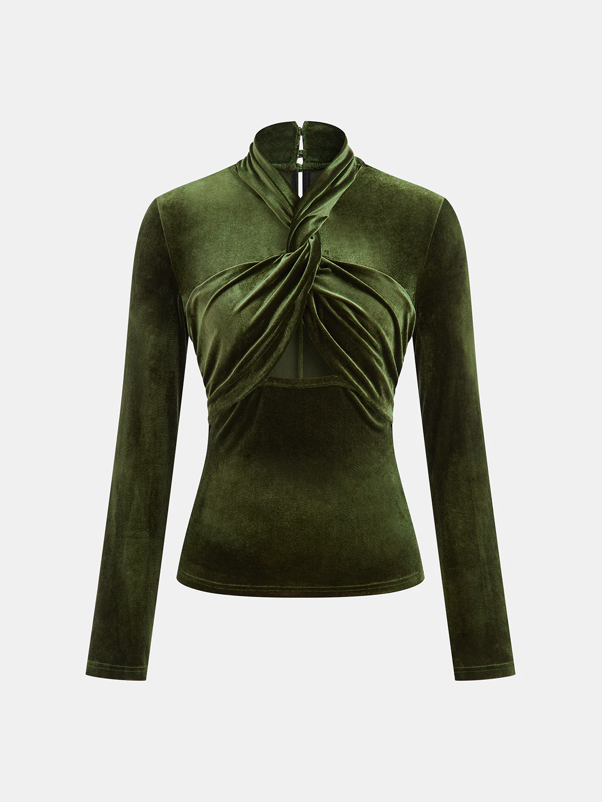 Velvet Twist Front Cut-Out Long Sleeve Blouse - Wholesalesil
