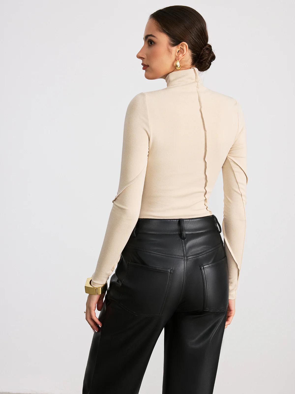 Seam Detail Turtleneck Slim T-Shirt - Wholesalesil