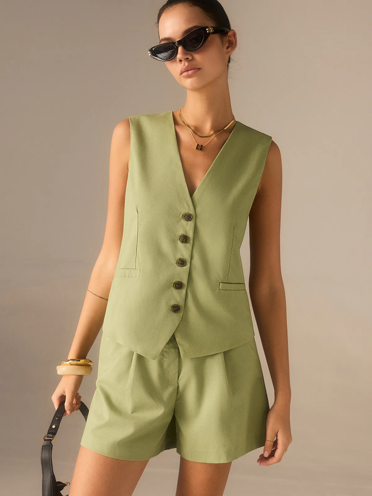 Linen & Cotton Buttoned Vest - Wholesalesil