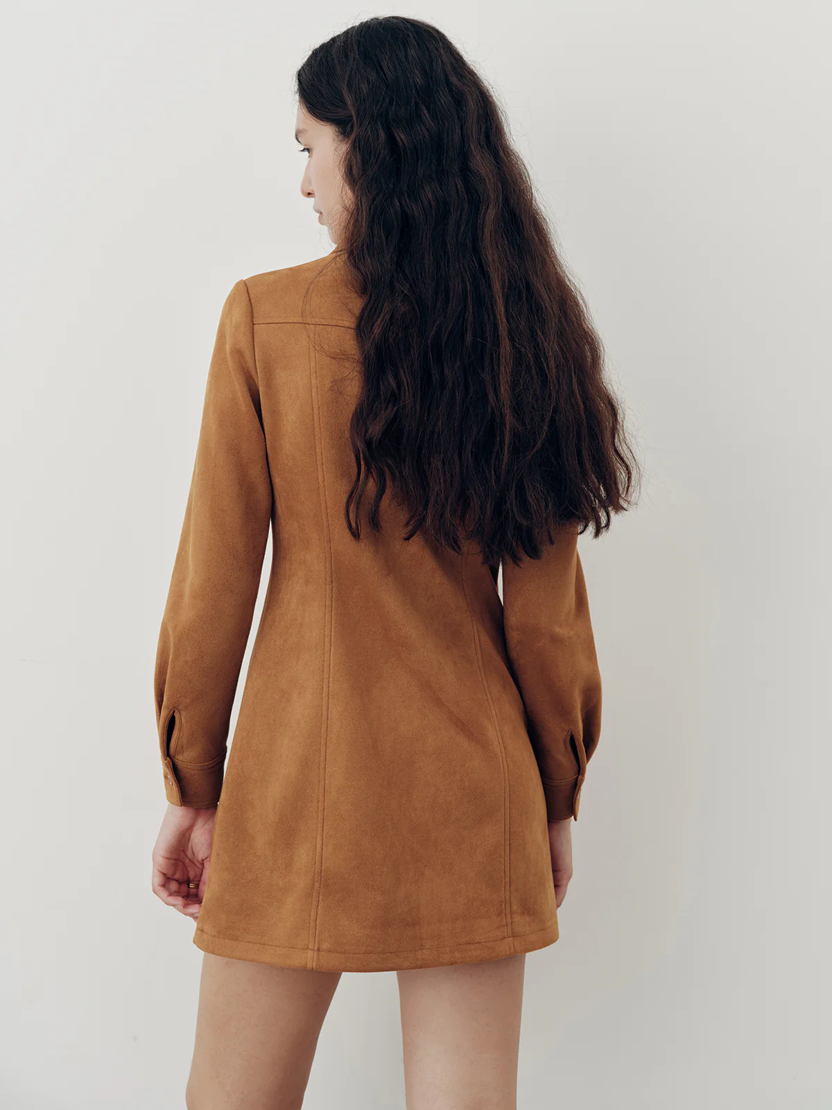 Suede Effect Floral Embroidery Shirt Dress - Wholesalesil