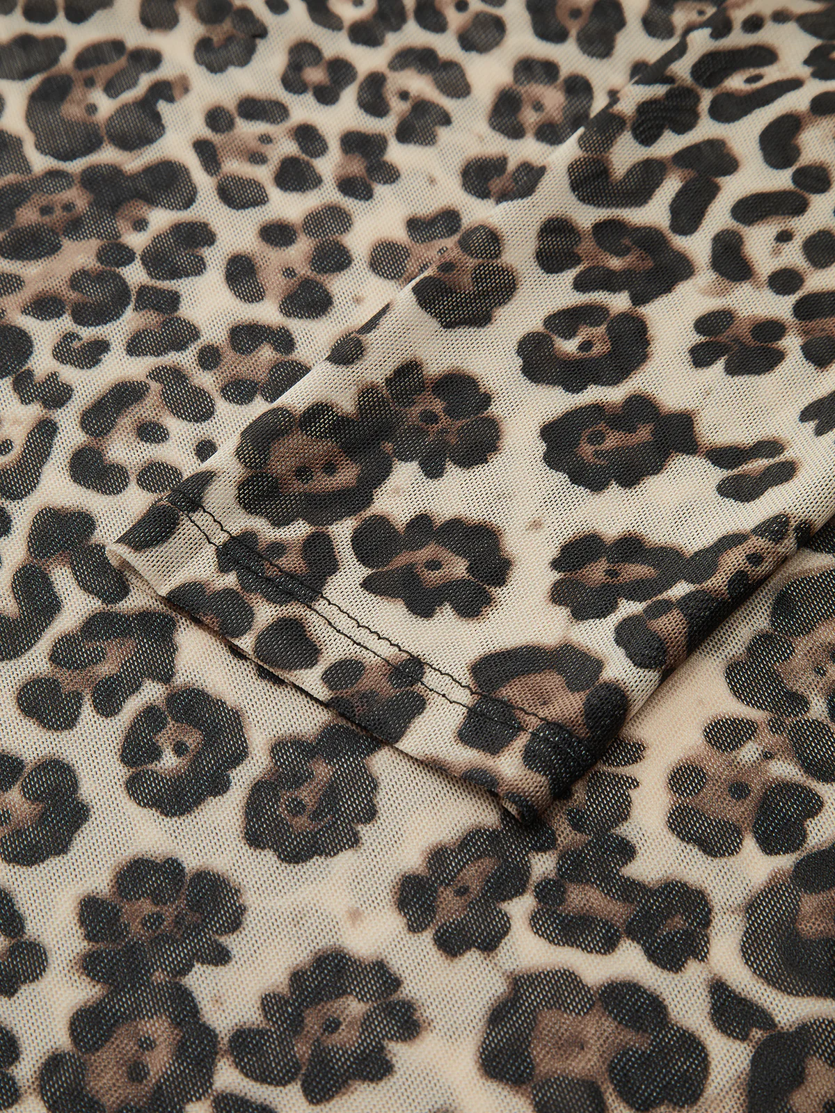 Sheer Mesh Leopard Print Long-Sleeve Top - Wholesalesil