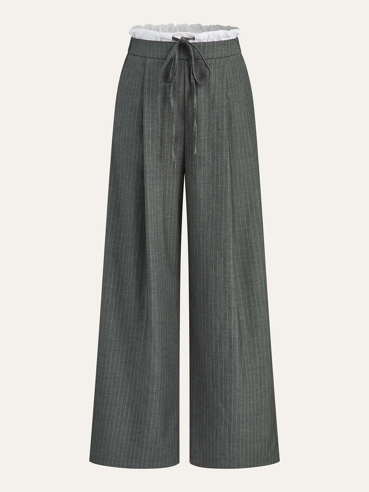 Contrast Ruffle Waistband Pinstripe Pants - Wholesalesil