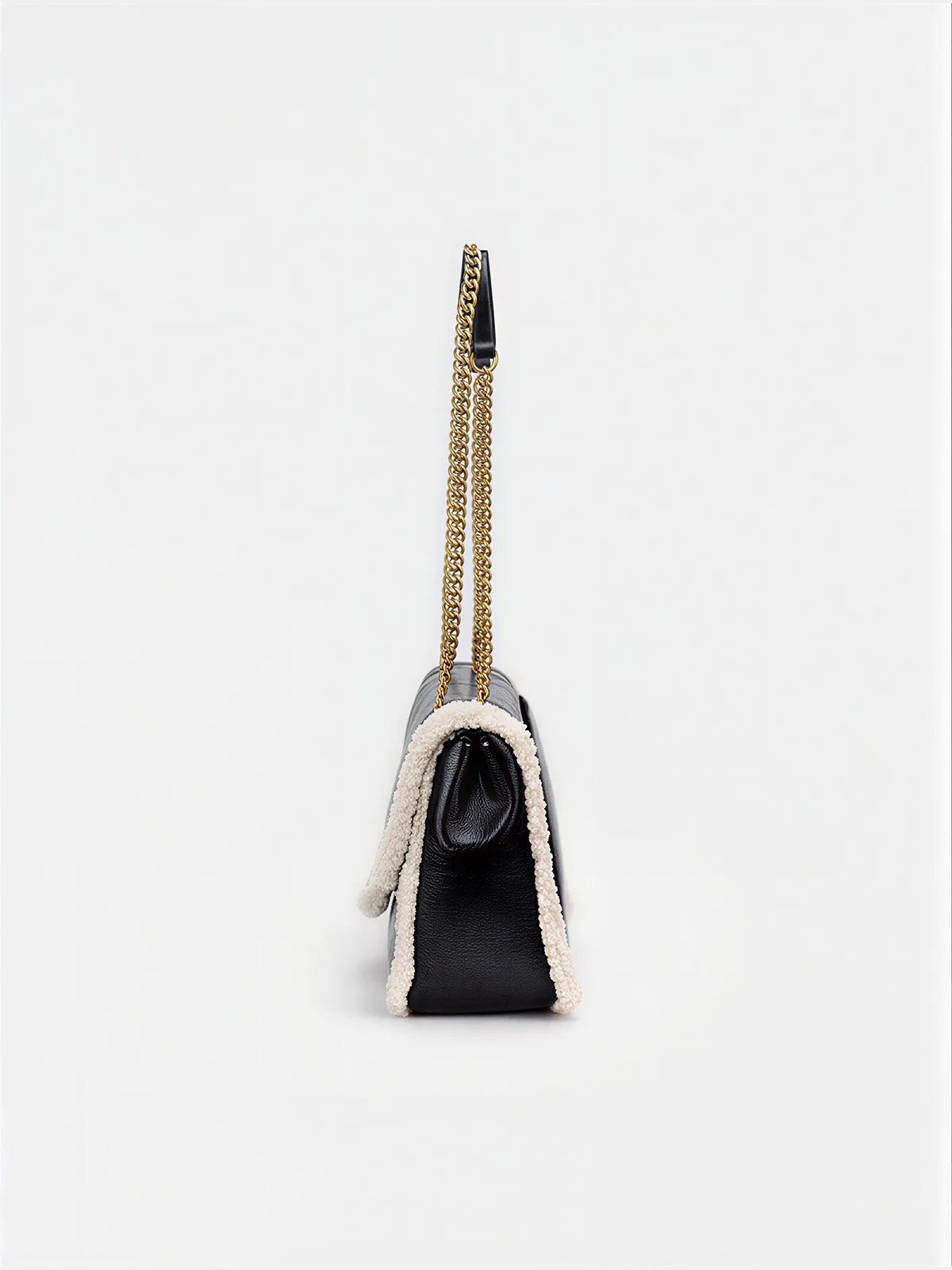 Chain Strap Shearling Trim Shoulder Bag - Wholesalesil