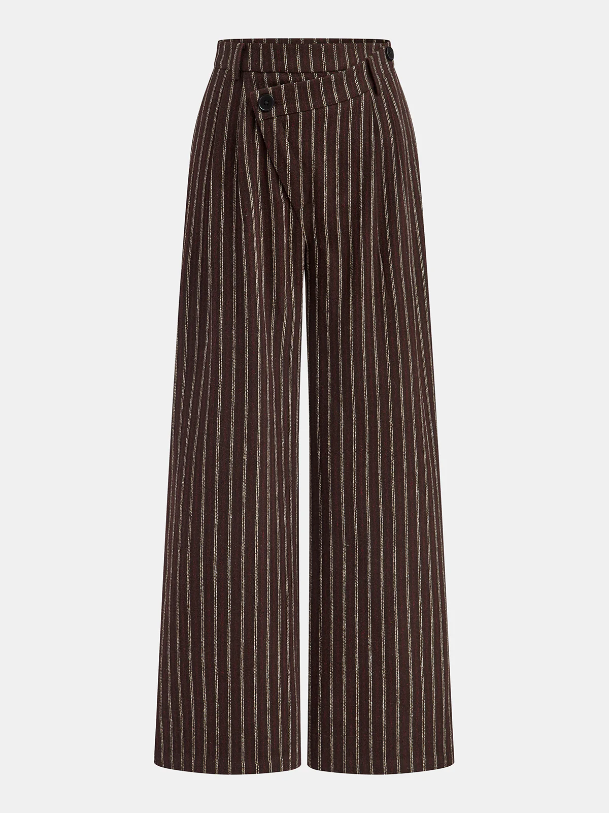 Asymmetric Placket Tweed Pinstripe Wide-Leg Pants - Wholesalesil