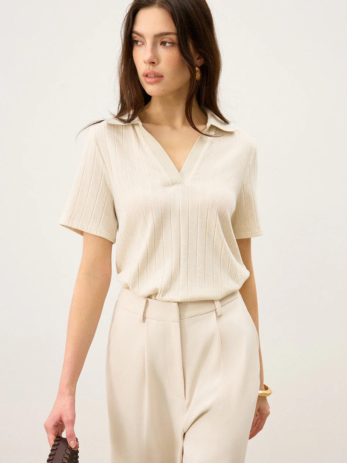 Ribbed Polo-Neck Knit Top - Wholesalesil