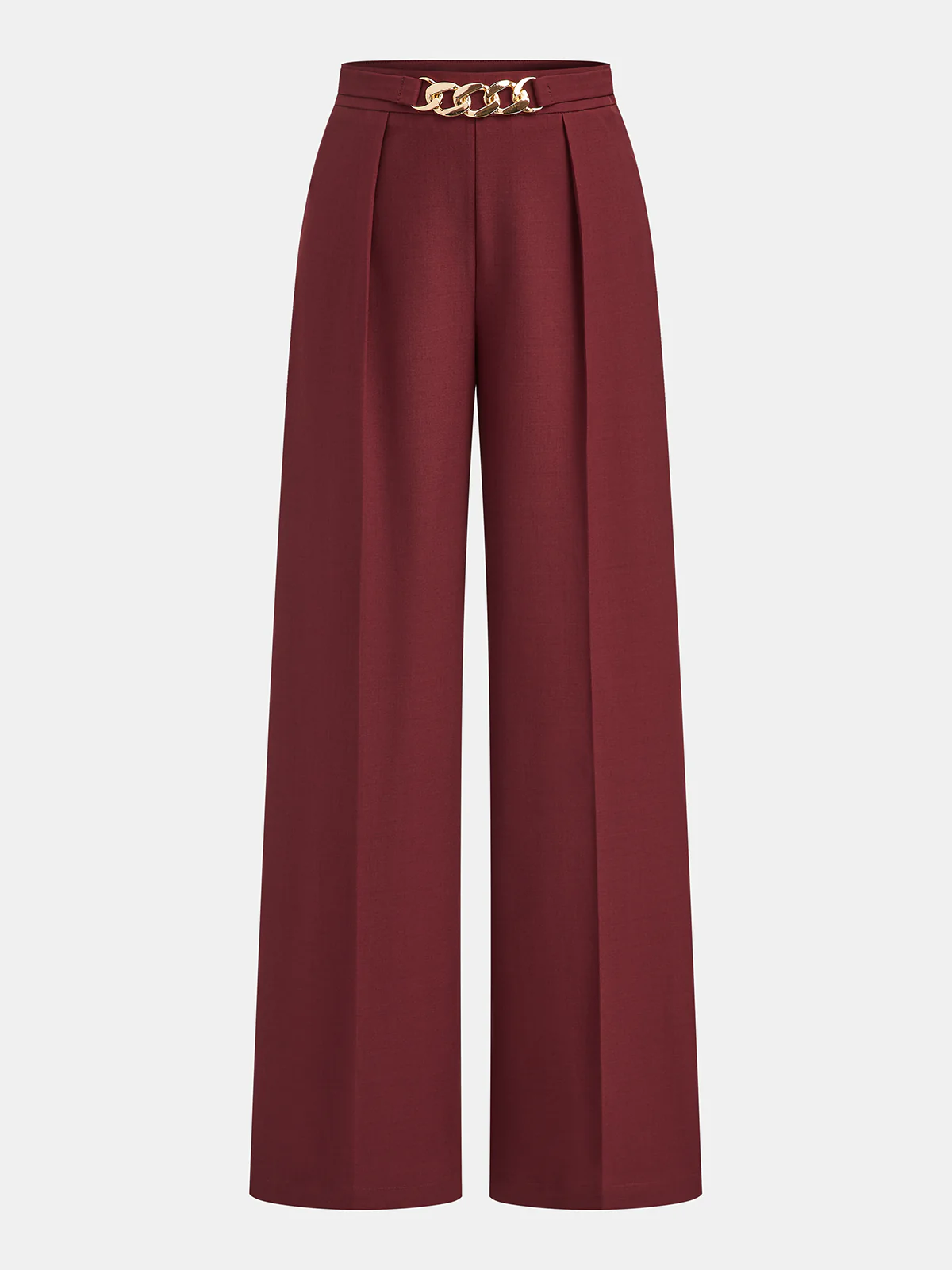 High-Waisted Chain Pleated Wide-Leg Pants - Wholesalesil