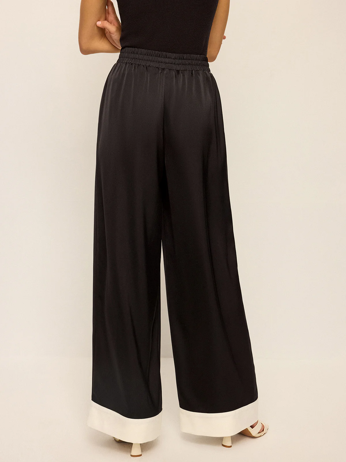 Satin Wide-Leg Pants with Contrast Cuffs - Wholesalesil