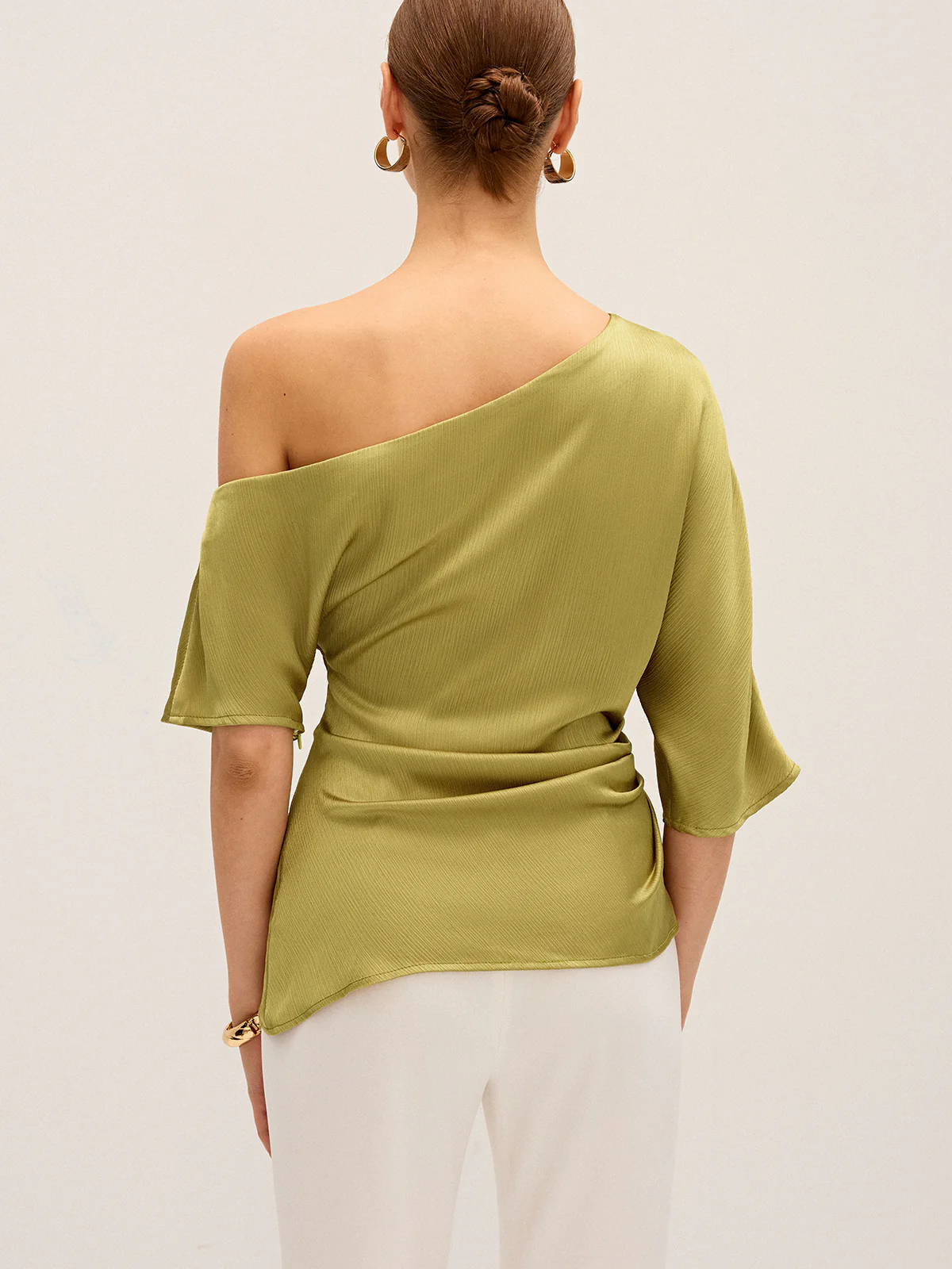 Satin One-Shoulder Ruched Top - Wholesalesil