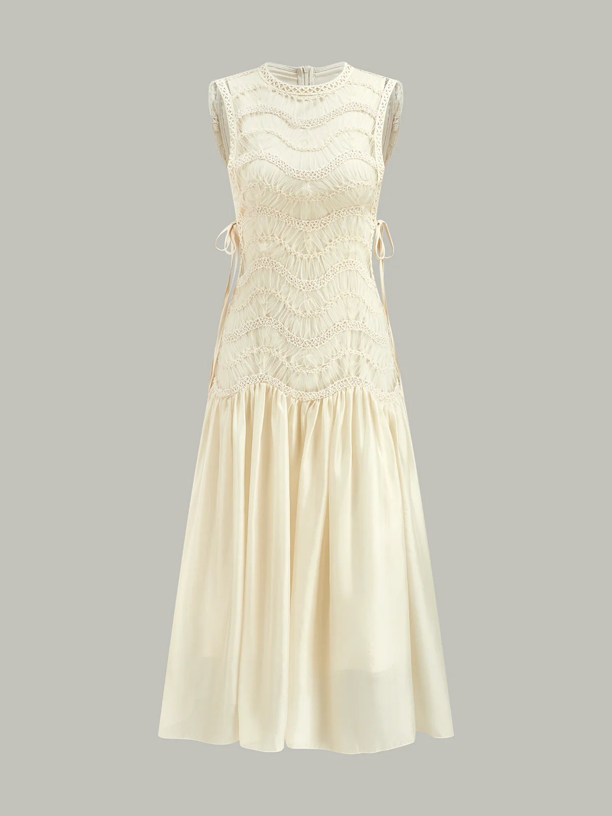 Semi-Sheer Textured Fabric Panel Tulle Dress - Wholesalesil