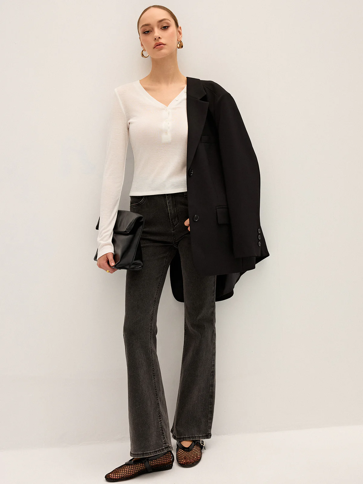 Long Sleeve V-Neck Button T-Shirt - Wholesalesil