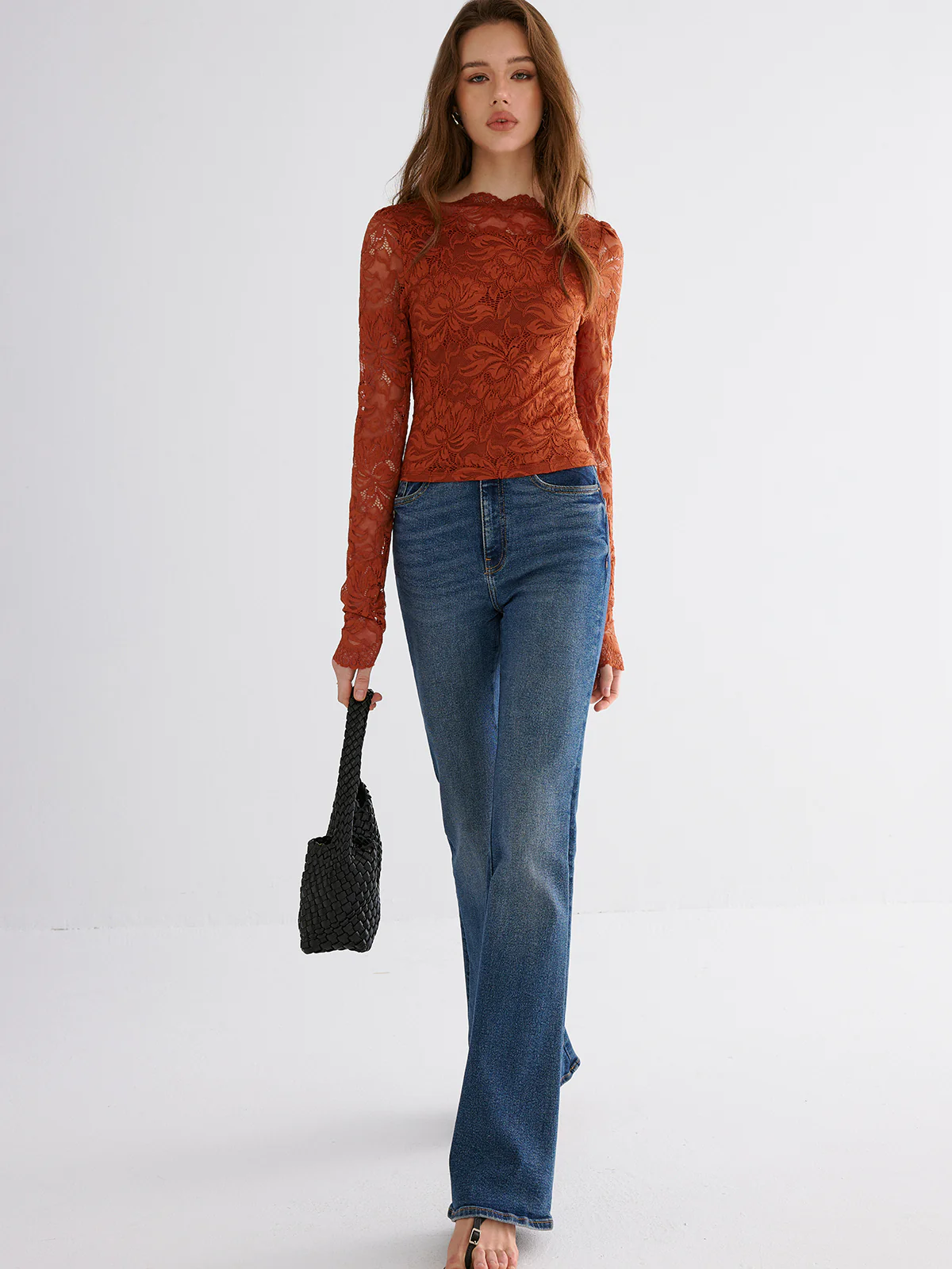 Flower Embroidered Cropped Lace Top - Wholesalesil