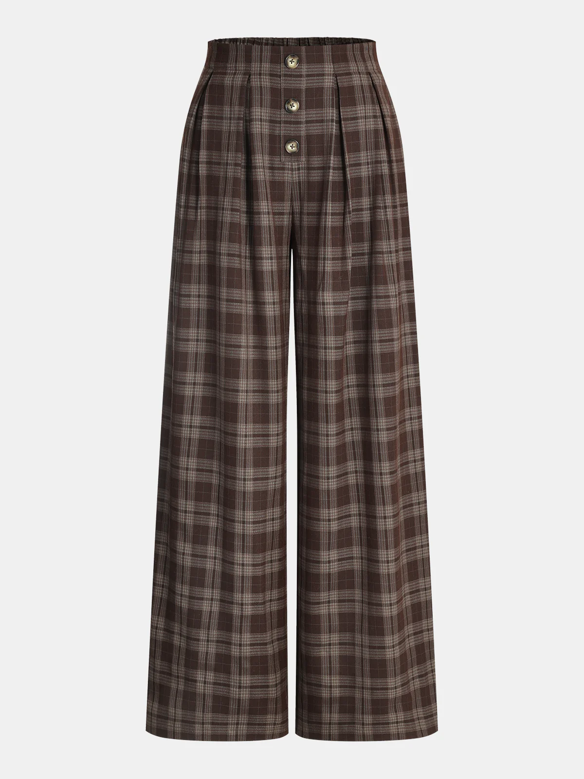 Plaid Wide-Leg Pants with Back Elastic Waist - Wholesalesil