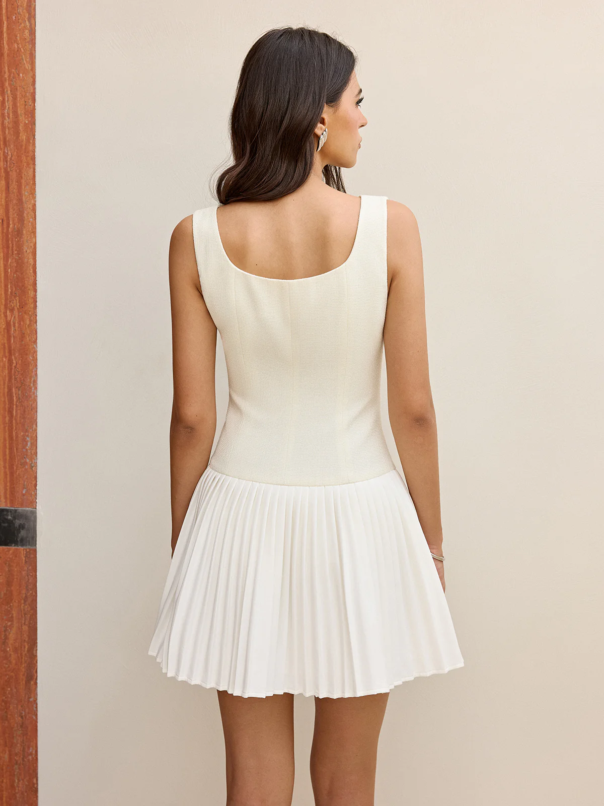 Button-Front Panel Pleated Hem Mini Dress - Wholesalesil