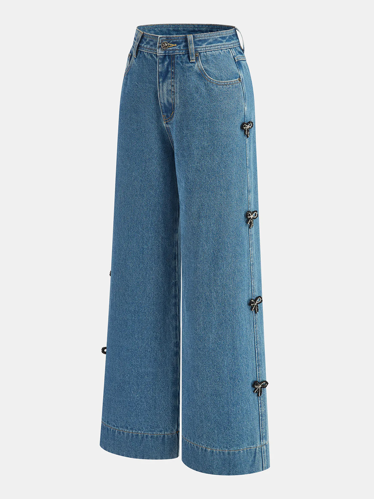 Bow Detail Wide-Leg Jeans - Wholesalesil