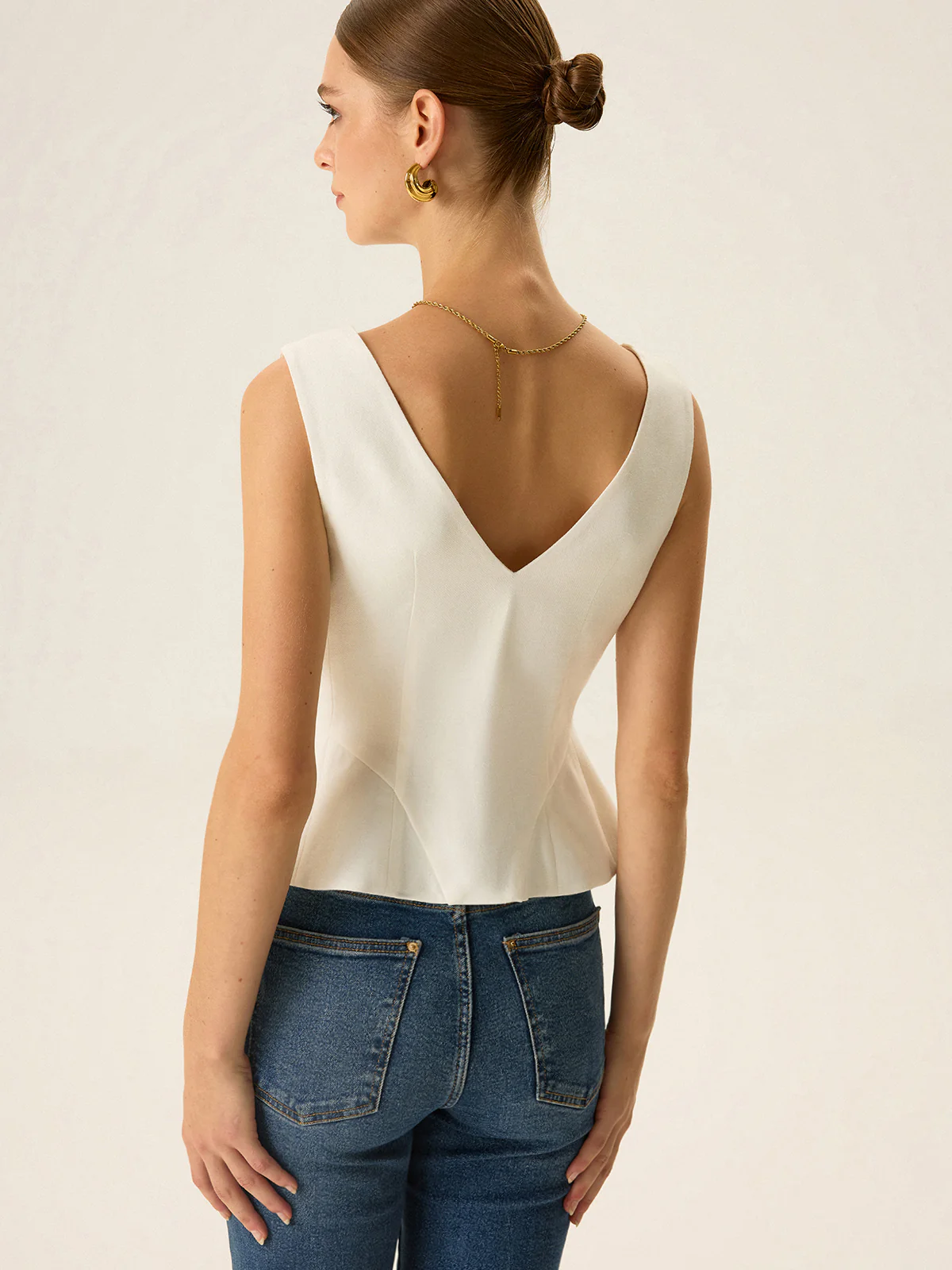 Button-Front Peplum Vest - Wholesalesil
