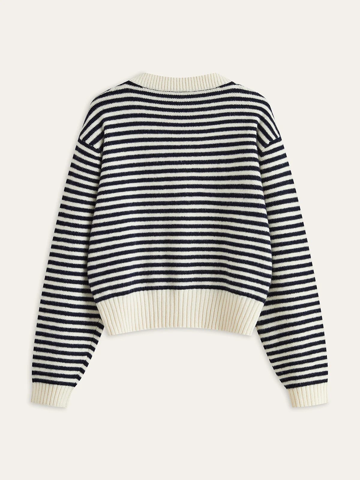 Striped V-Neck Buttoned Wool Blend Sweater - Wholesalesil