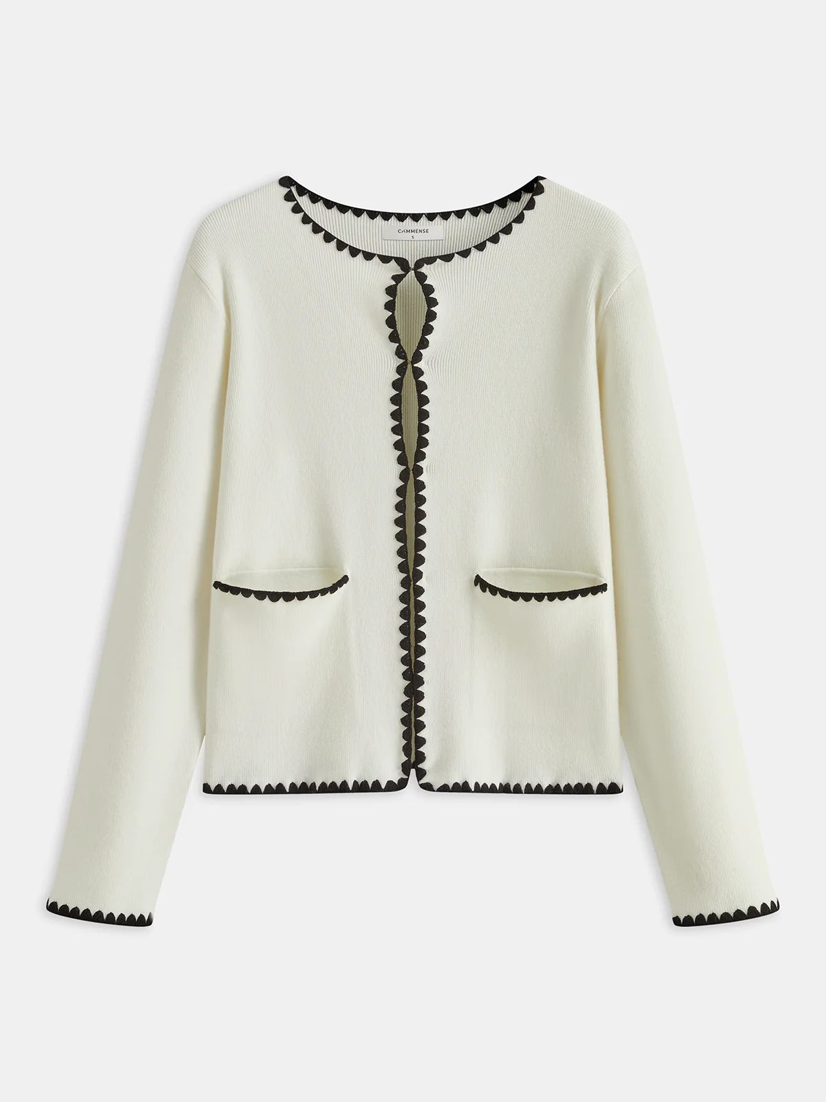 Contrast Scalloped Trim Knit Cardigan - Wholesalesil