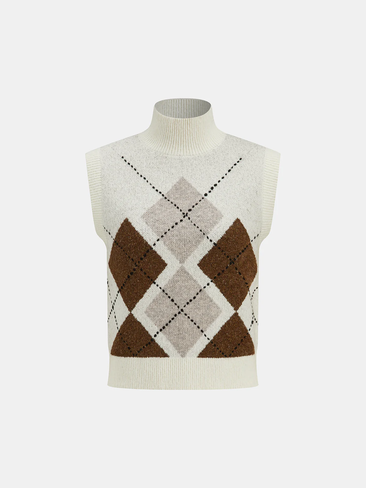 Argyle Turtleneck Knit Vest - Wholesalesil