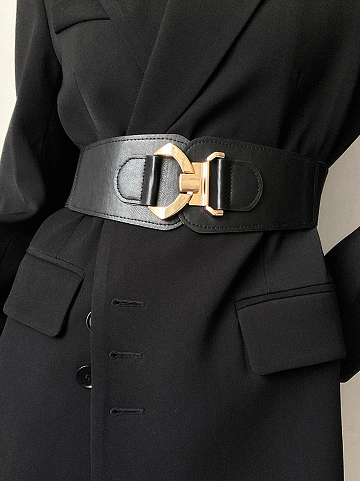 Elastic Faux Leather Wide Waist Belt - Wholesalesil