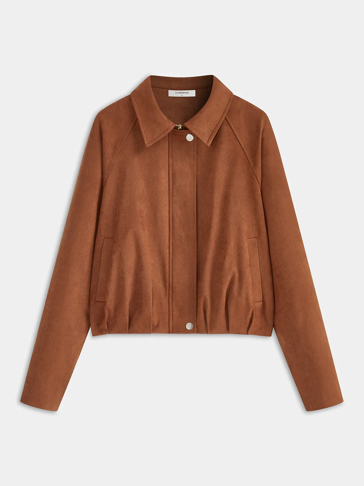 Collared Zip-Front Suede Effect Jacket - Wholesalesil