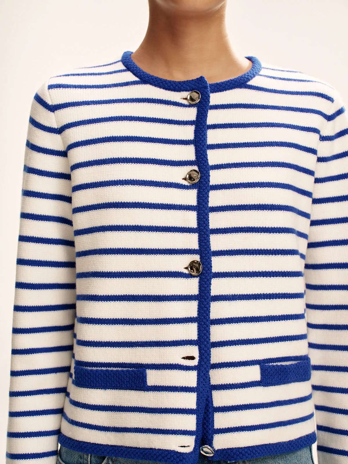 Striped Contrast Trim Knit Cardigan - Wholesalesil