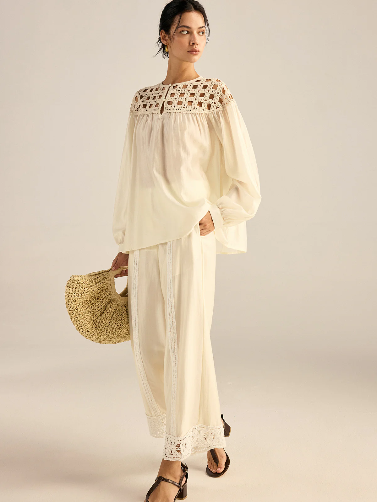 Crochet Tencel Wide-Leg Pants - Wholesalesil