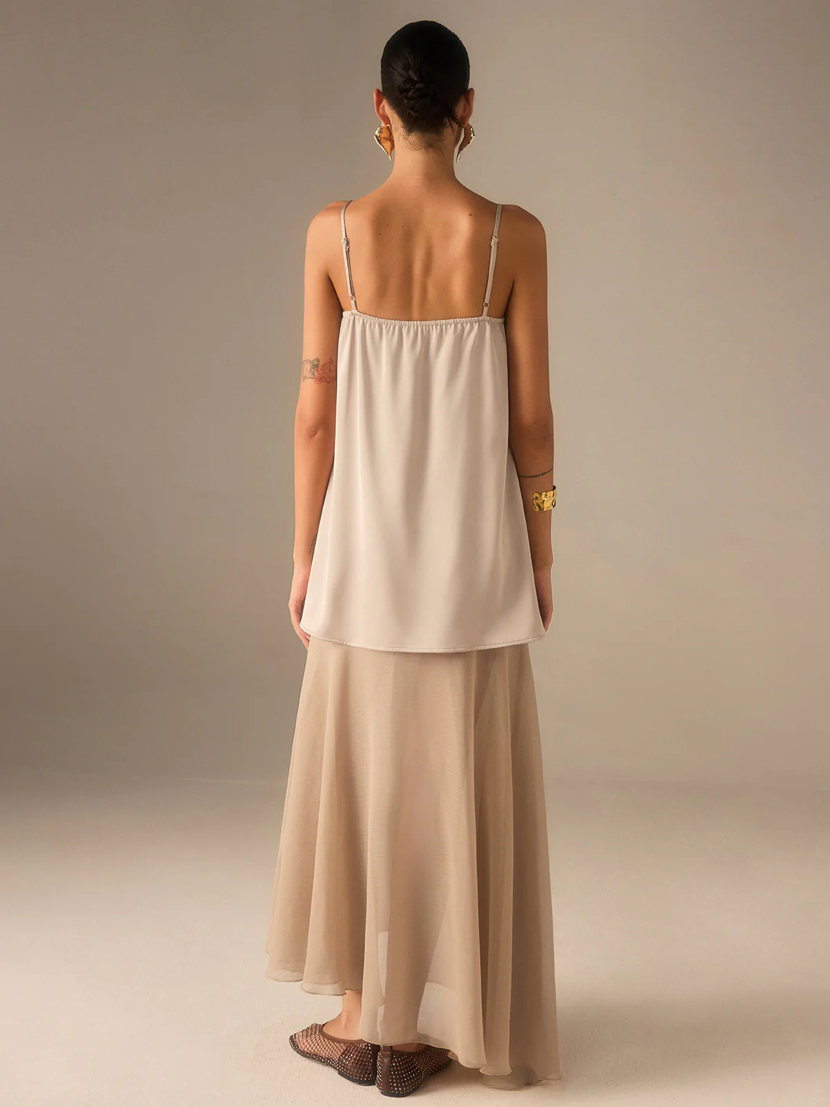 2 in 1 Semi-Sheer Chiffon Cami Maxi Dress - Wholesalesil