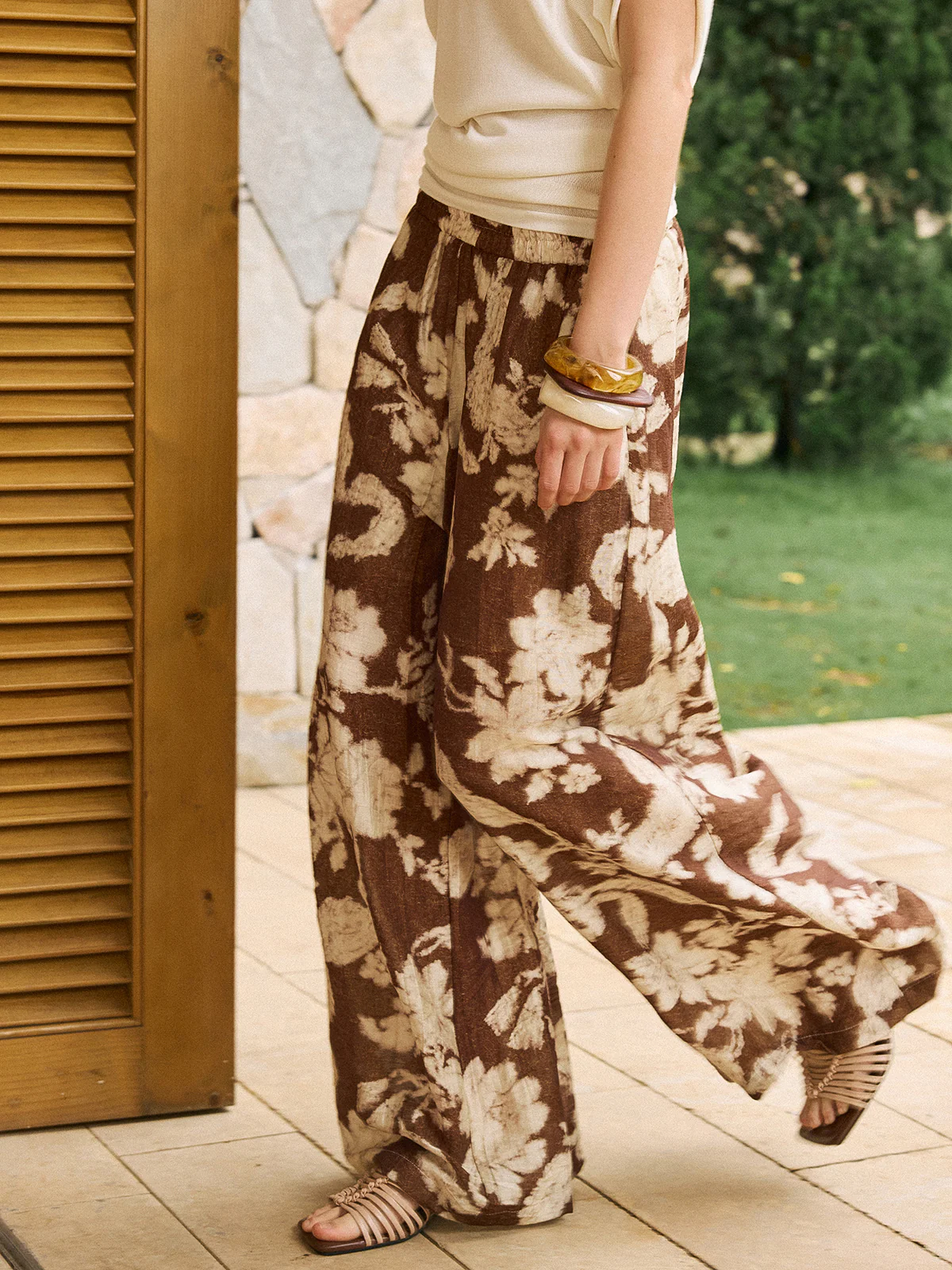 Vintage Printed Linen Wide-Leg Pants - Wholesalesil