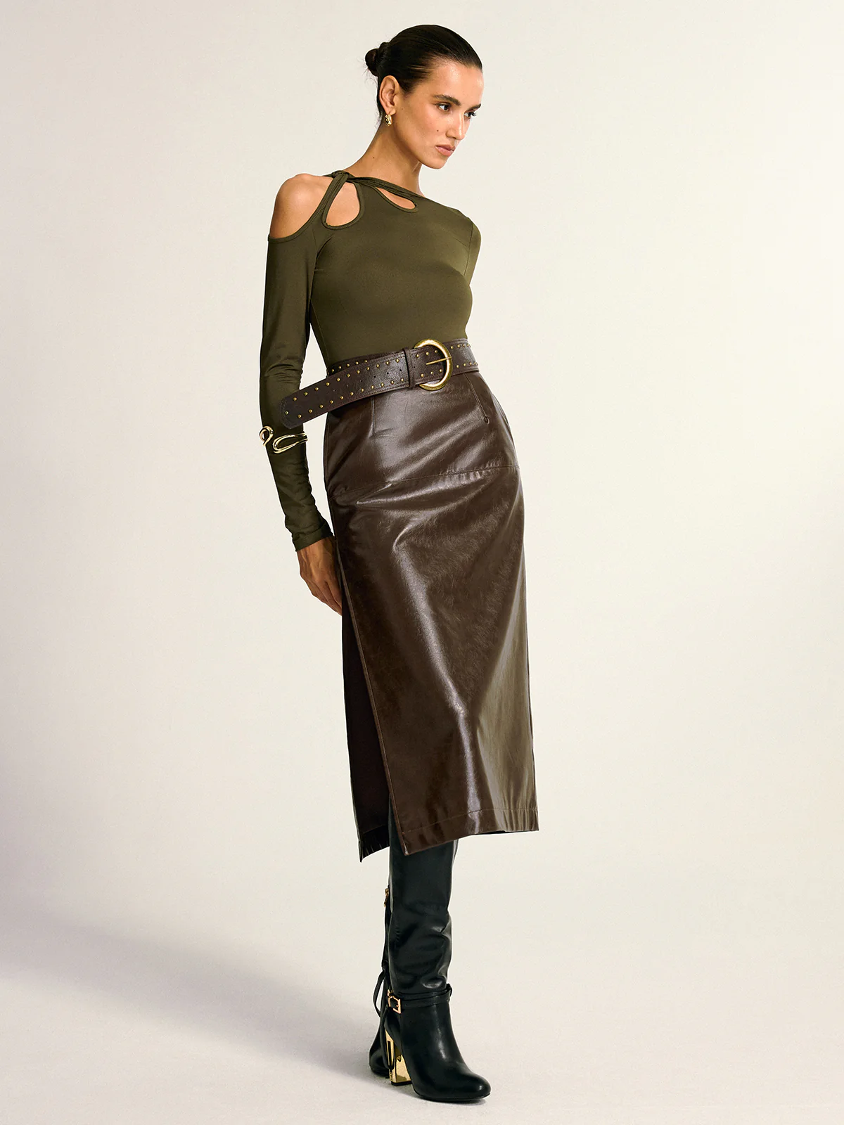 Asymmetric Cut-Out Cold Shoulder Blouse - Wholesalesil