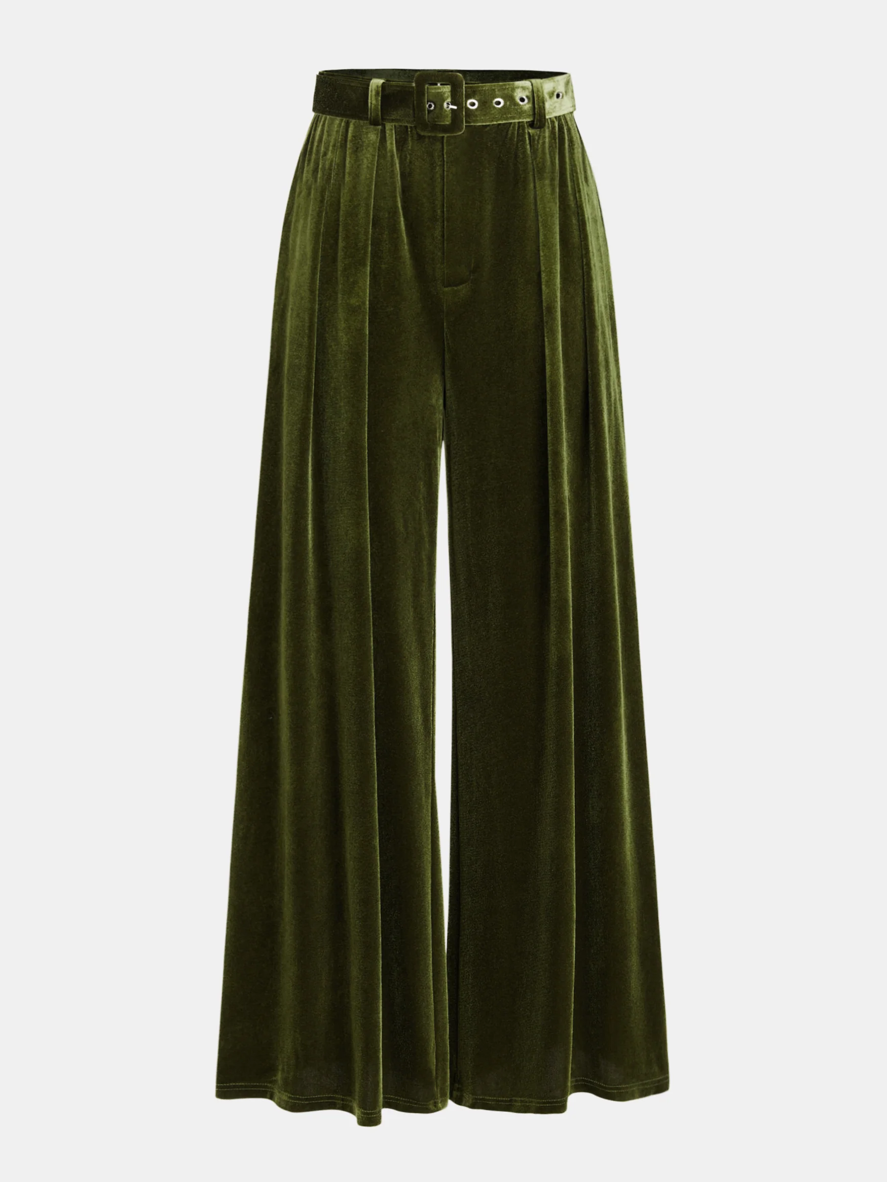 Belted Pleated Velvet Wide-Leg Pants - Wholesalesil