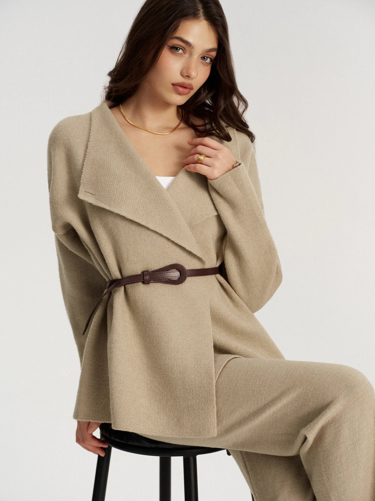 Belted Knit Blazer and Pants Set - Wholesalesil