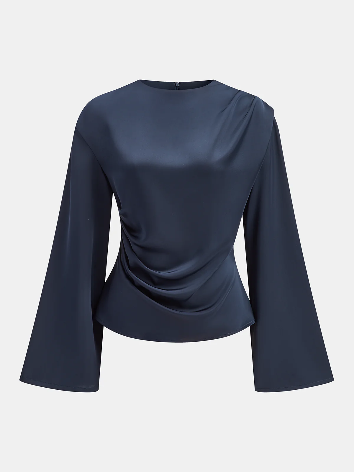 Bell Sleeve Draped Satin Blouse - Wholesalesil