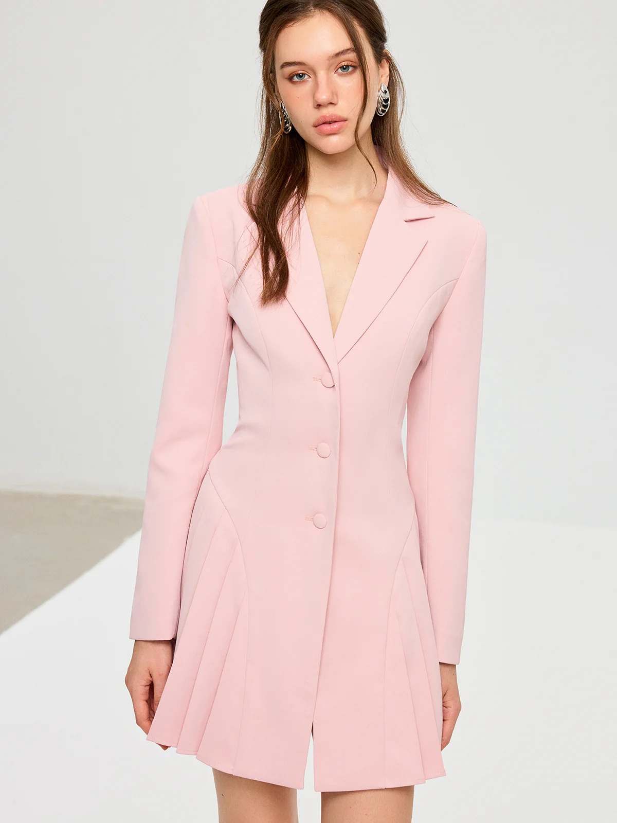 Pleated Fitted Blazer Dress - Wholesalesil
