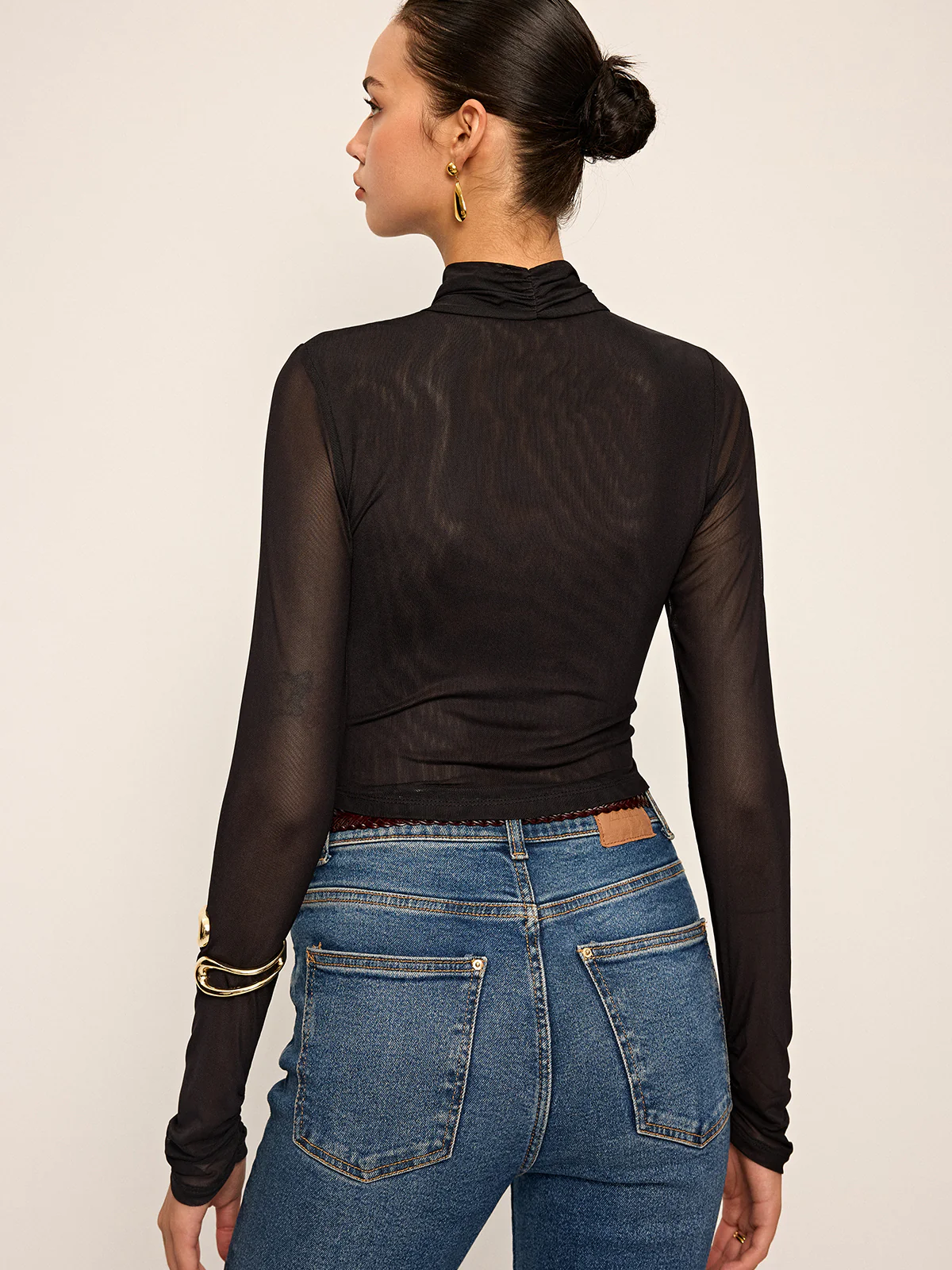 Semi-Sheer Mesh Cross-Front T-Shirt - Wholesalesil