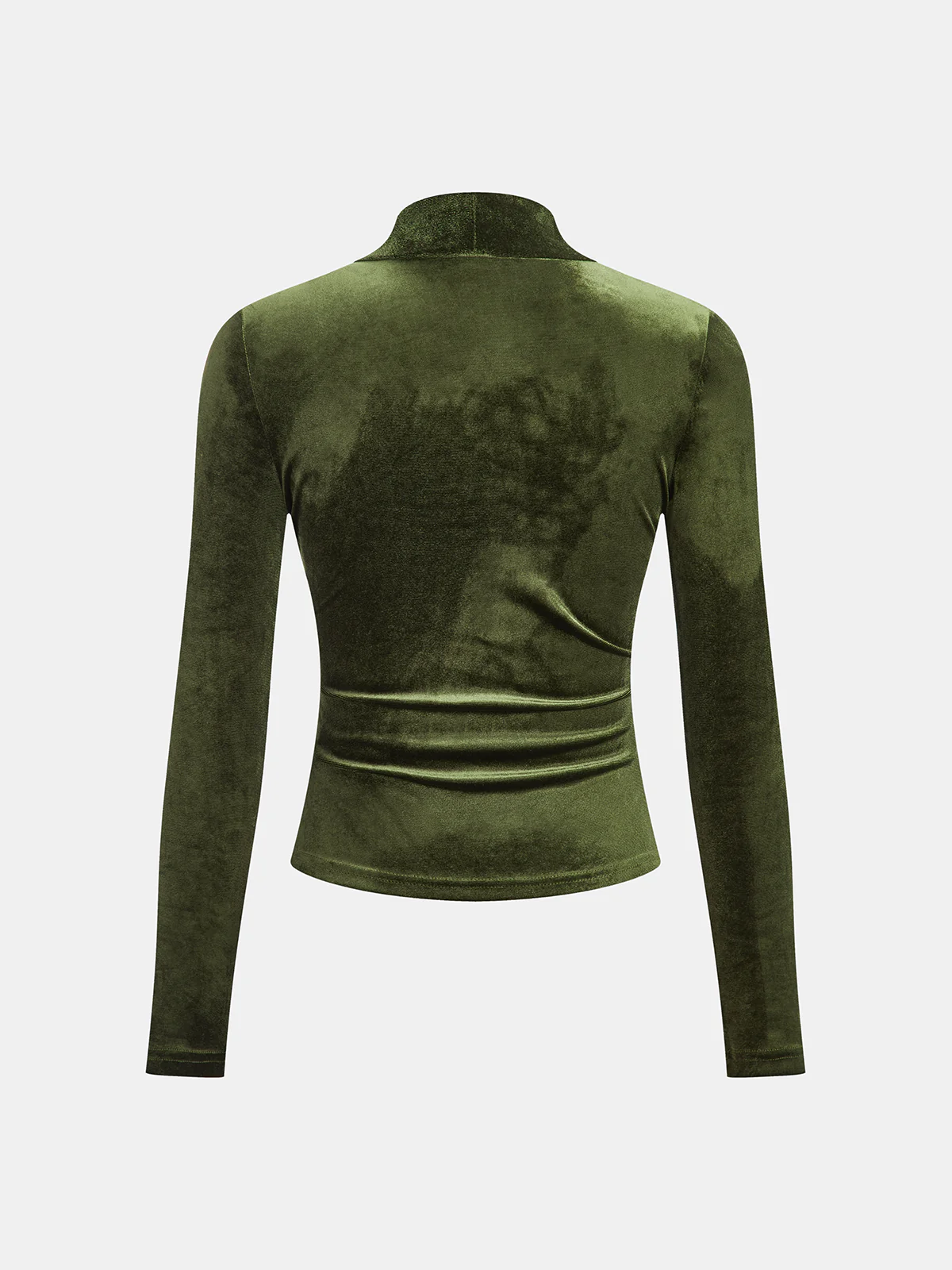 Velvet High Neck Cut-Out Ruched Blouse - Wholesalesil