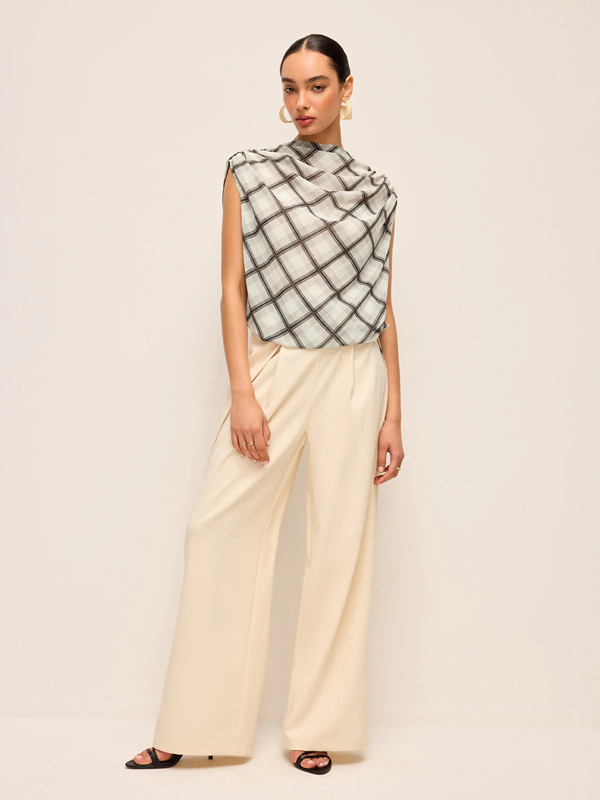 Sleeveless Plaid Backless Chiffon Shirt - Wholesalesil