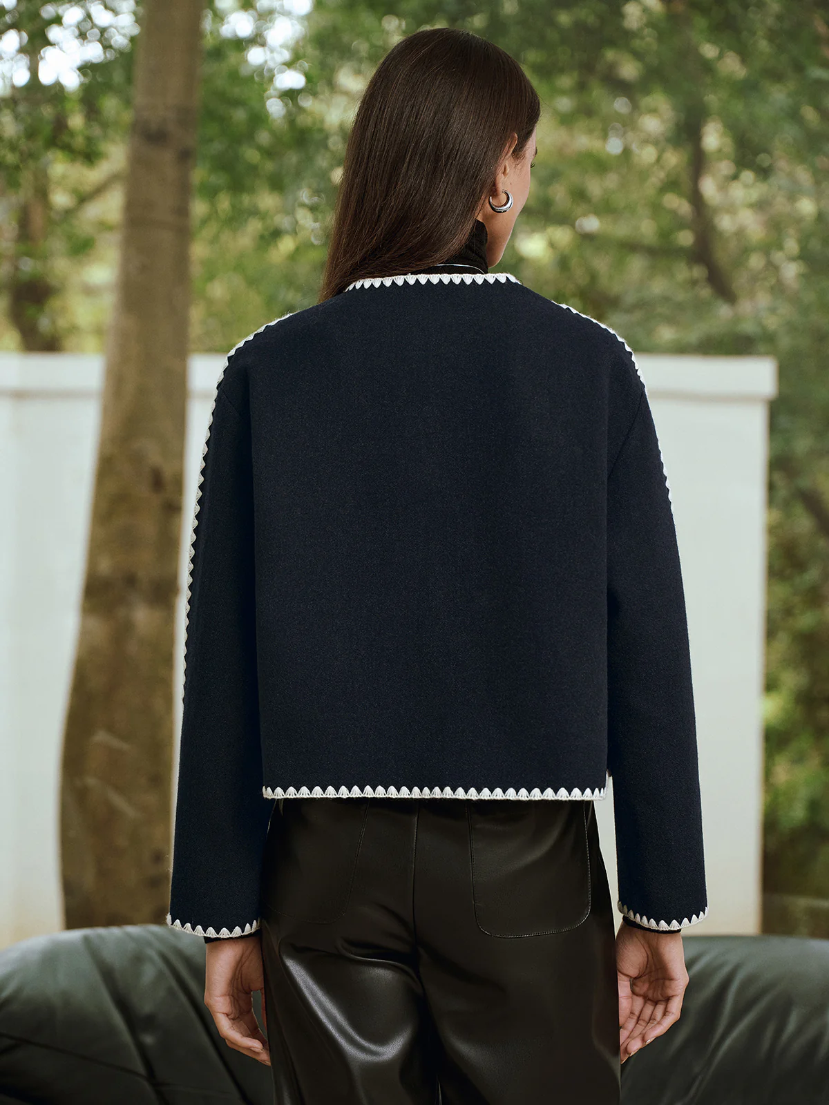 Contrast Scallop Trim Tweed Jacket - Wholesalesil