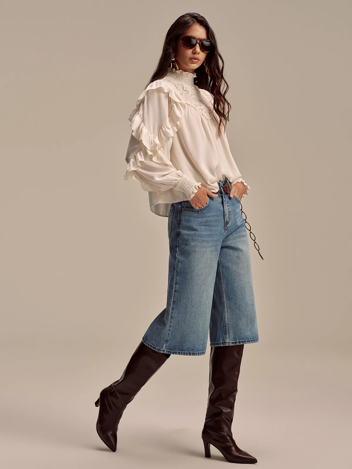 Mid-Waist Wide-Leg Jeans without Belt - Wholesalesil