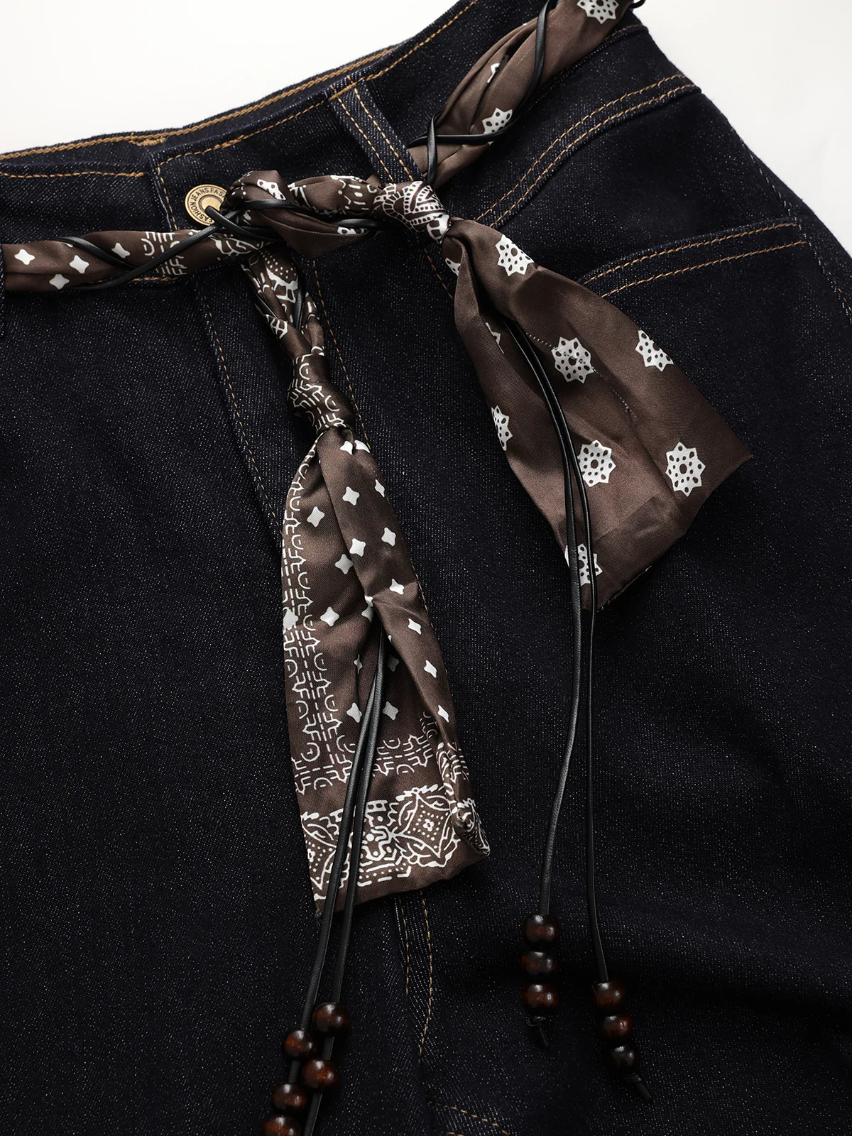 Mid-Waist Flared Jeans with Scarf Belt - Wholesalesil