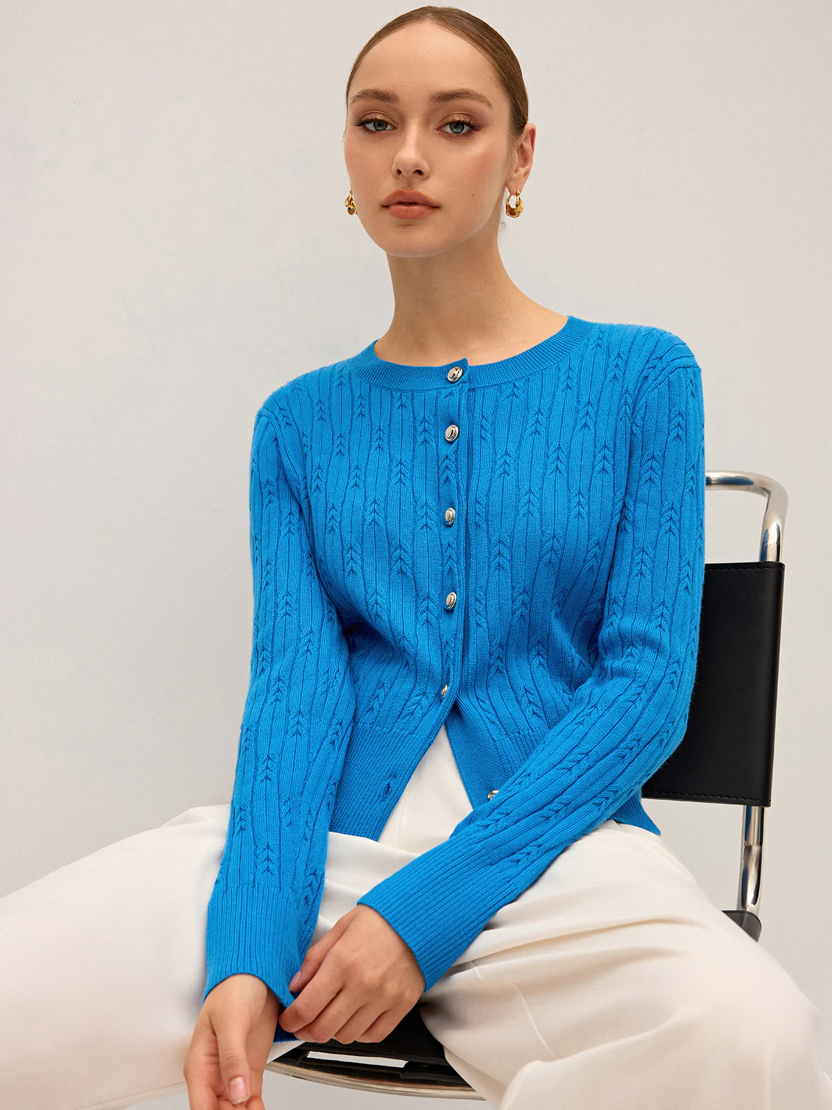 Cable Knit Wool Blend Cardigan - Wholesalesil