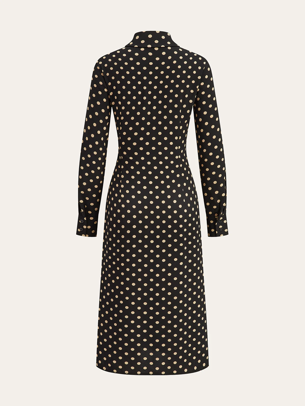 Polka Dot Shirt Collar Belted Long Sleeve Dress - Wholesalesil