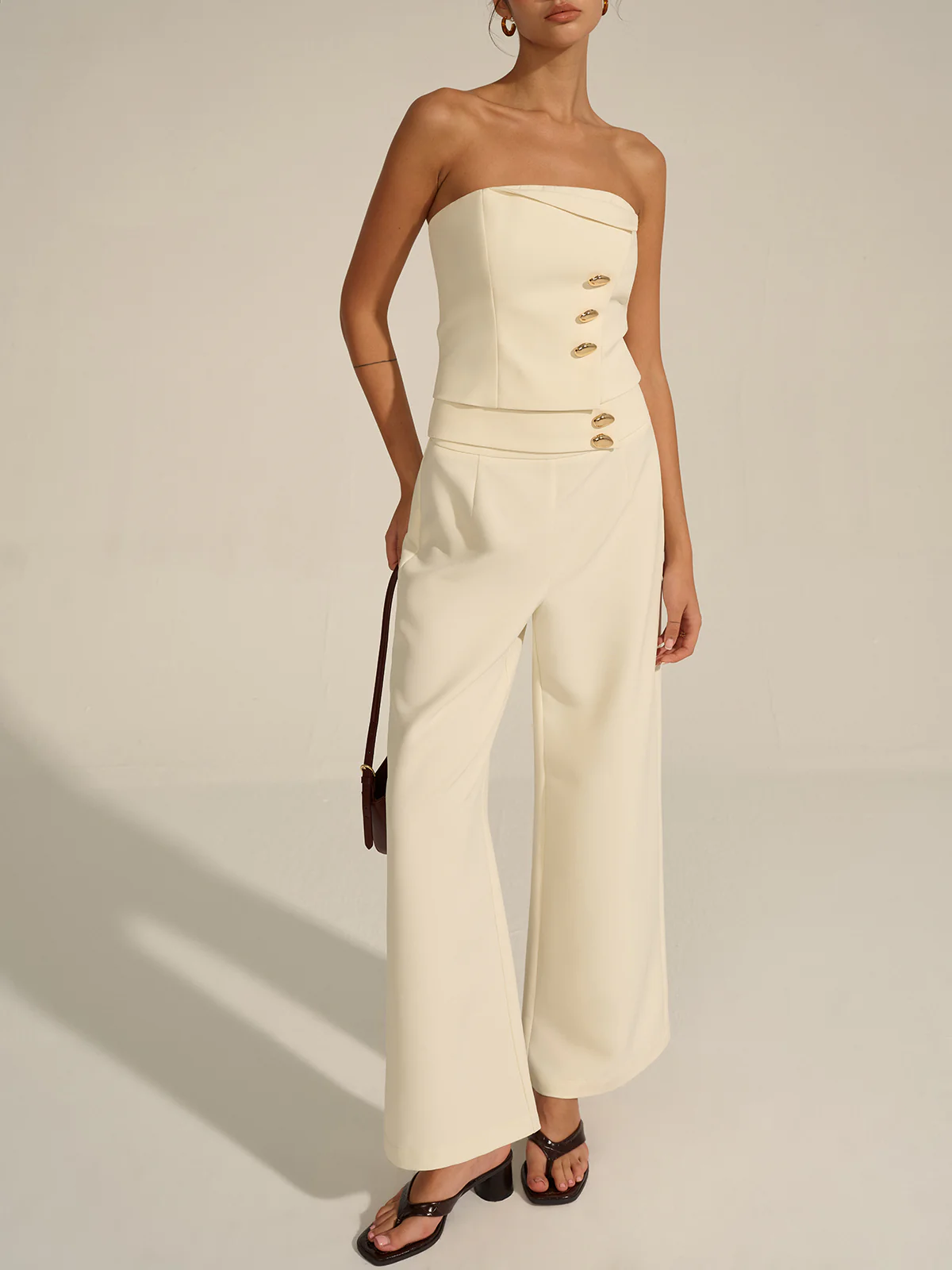 Metal Decor Mid-Waist Pants - Wholesalesil