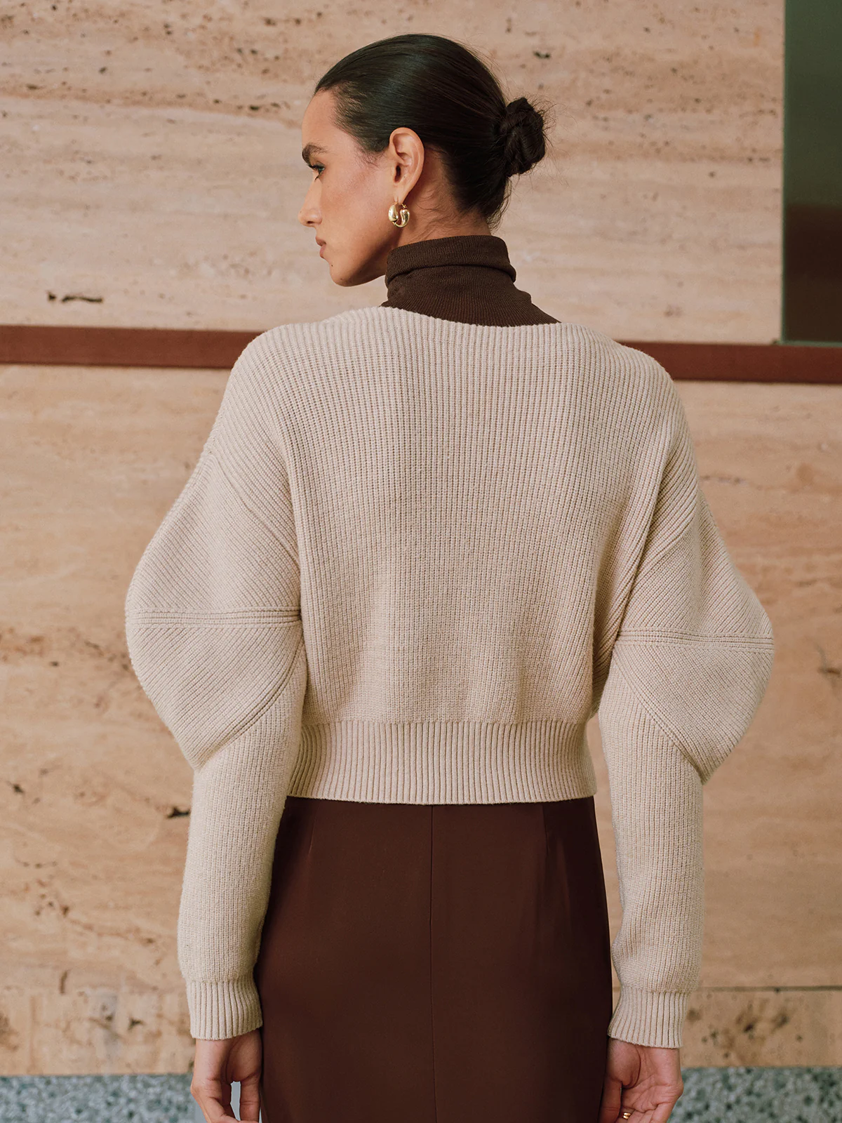 Puff Sleeve Chain Closure Knit Cardigan - Wholesalesil